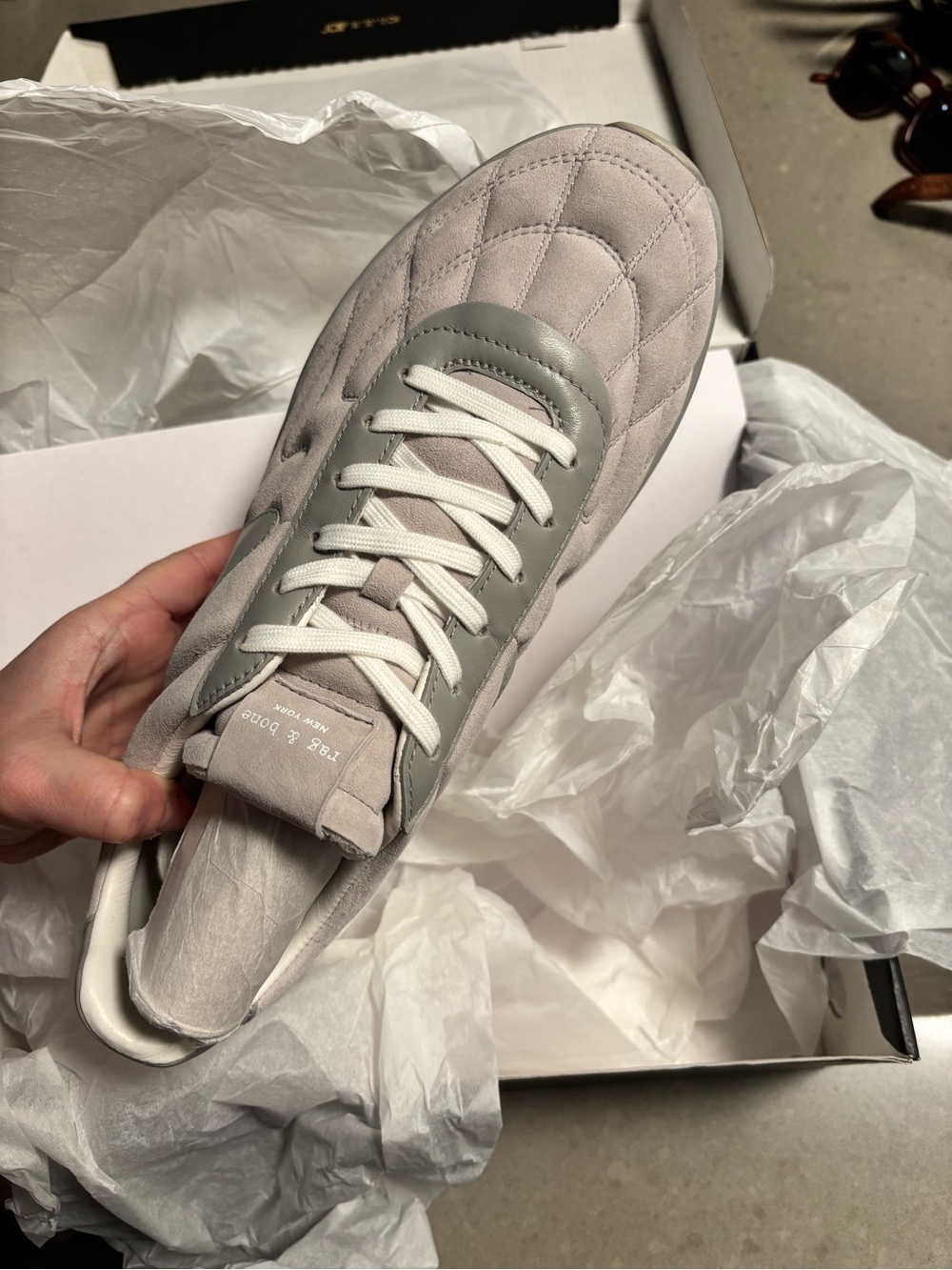 NWT rag & bone Quilted Suede Platform Sneaker in Light Gray and Off-White - Picture 3 of 16